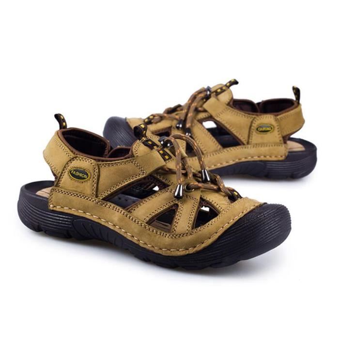 Sandale De Randonnée Hommes Chaussures été cuir 2018 Nouveau - Khaki