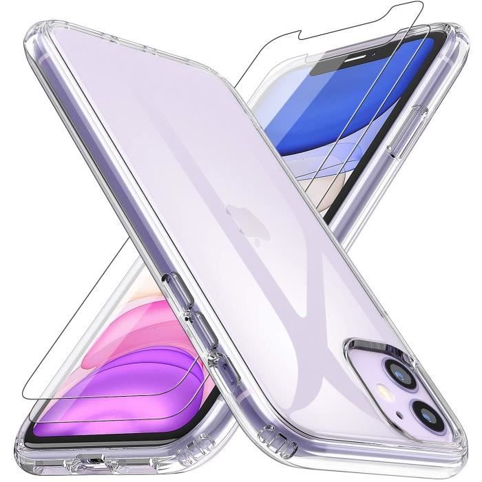 COQUE IPHONE 11 + 2X VITRE VERRE TREMPE transparent housse etui silicone