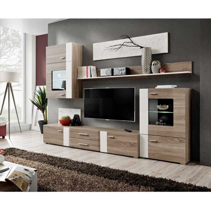 Meuble Tv Mural Design -aleppo- 240cm Chêne & Blanc - Paris Prix