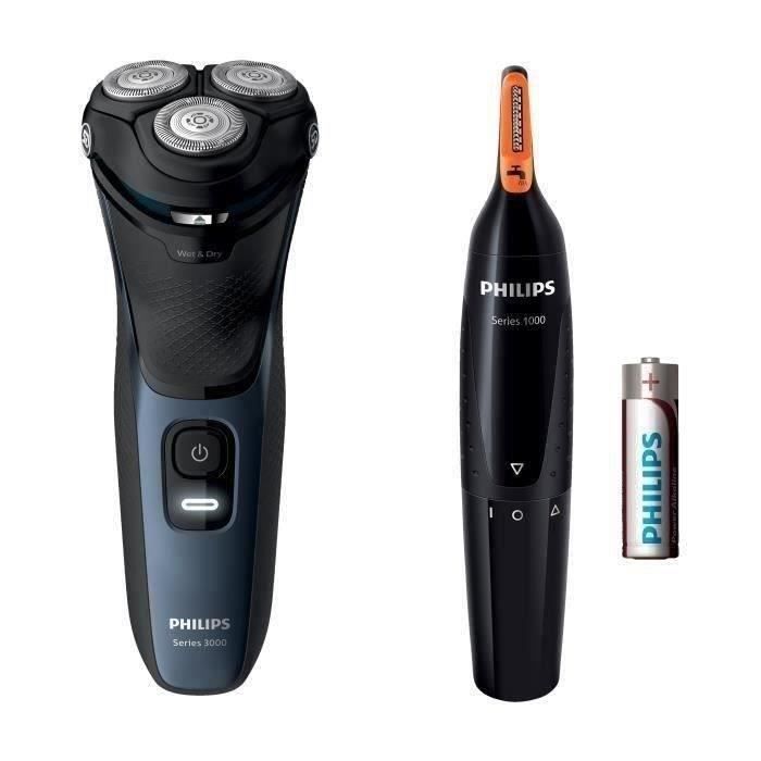 PHILIPS S3134/57 - Rasoir éléctrique 100% étanche Série 3000 + Tondeuse nez/oreilles