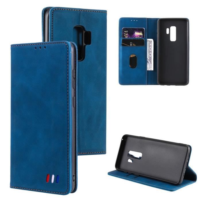 Housse pour Samsung Galaxy S9+, Etui Housse de protection Bleu Mat Folio Pour Samsung Galaxy S9+