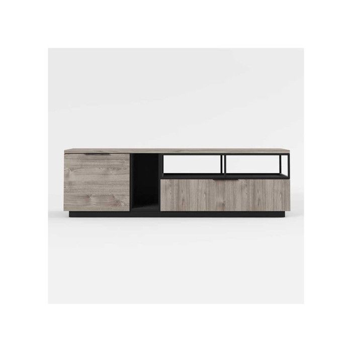 Meuble TV 1 porte 1 tiroir Bois/Métal - LEOKI - L 180 x l 45 x H 53
