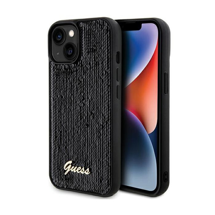 Guess Sequin Script Metal Coque pour iPhone 14