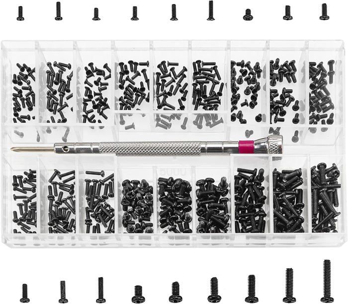 500pcs Kit de Vis de Réparation Minuscule Micro 18 Tailles M1.2 M1.4 M2 Micro Vis de Réparation Kit dAssortiment de Petites Noir 500pcs Kit de Vis de Réparation Minuscule Micro 18 Tailles M1.2 M1.4 M2 Micro Vis de Réparation Kit dAssortiment de Petites Noir