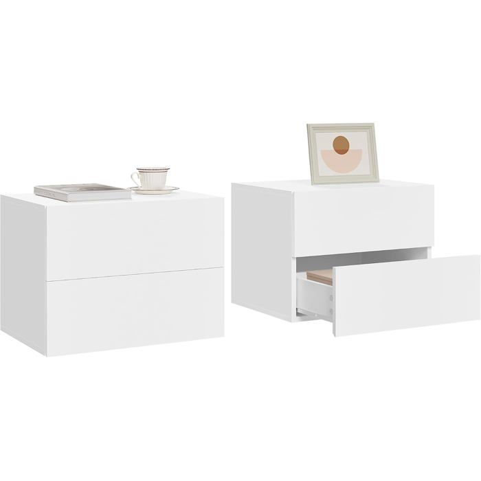 Chevet mural suspendu - WOLTU - Lot de 2 - 2 tiroirs - Blanc - Table de Nuit Flottante - 40x30x30 cm