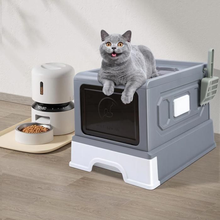 Meilleurs prix pour YIPEEMA. Bac à litière pour chat déodorant en PP, toilettes pour chat, (avec grattoir et pelle à chat), gris, 36*45,5*32cm.