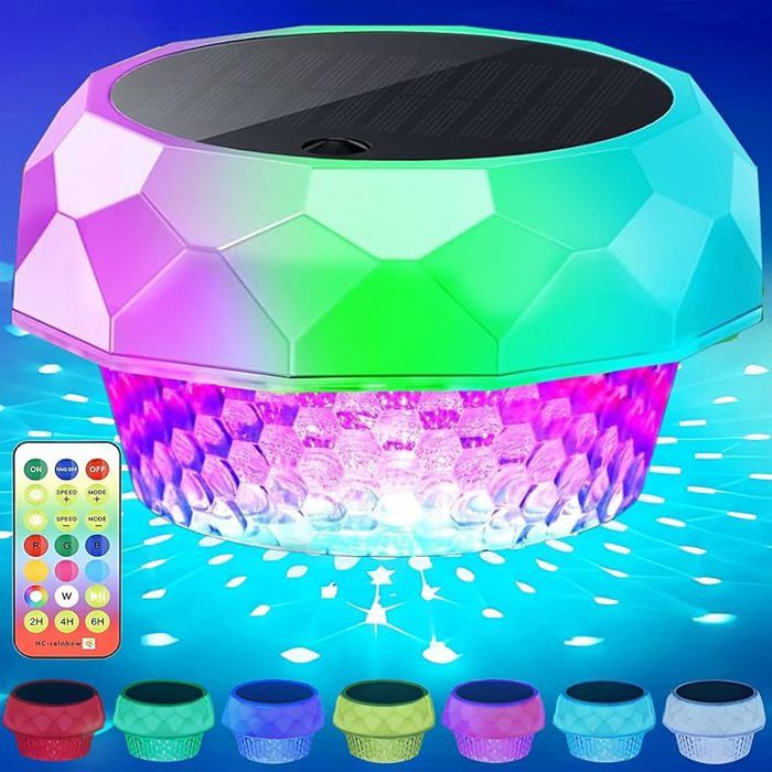 Lumiere Piscine RGB LED Lampe Piscine Solaire, Lumiere Piscine Hors Sol Avec Télécommande, IP68