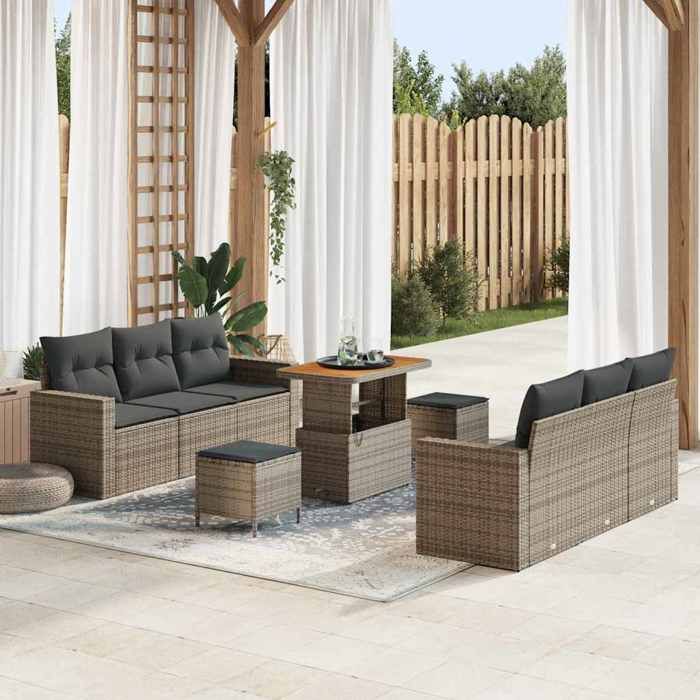 vidaXL Ensemble de canapé de jardin 9 pcs polyrotin