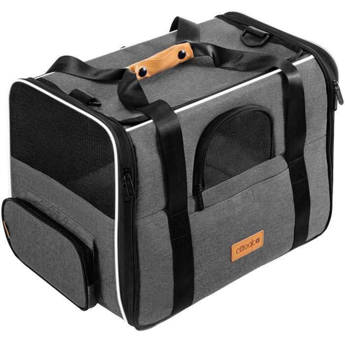 Meilleurs prix pour CADOCA® Sac de transport pour chat chien max. 20kg Gris pliable avec bandoulière caisse de transport chat respirant avec gamelle