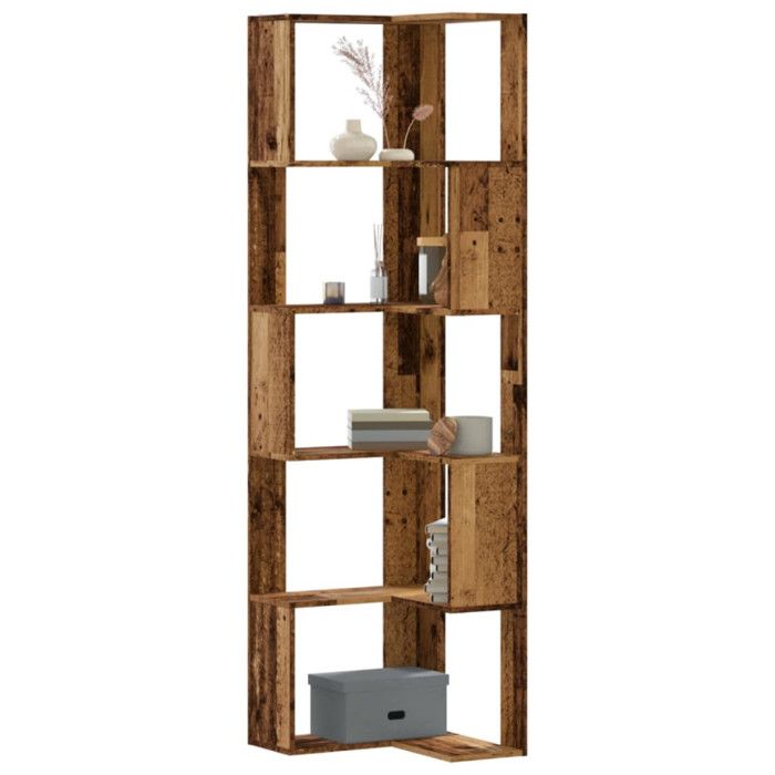 Bibliothèque dangle - 5 niveaux - Bois dingénierie - Marron - Style contemporain