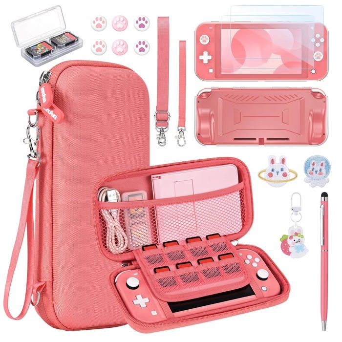 Ensemble 18-en-1 Accessoires Switch Lite avec Étui de Transport Boîte