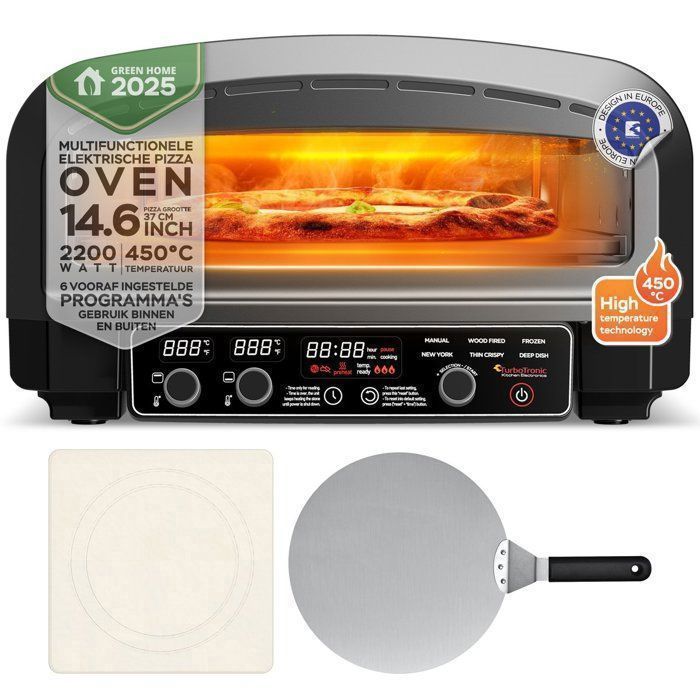 TurboTronic PO14 - Four à pizza électrique - 6 programmes - Température max 400°C - Pizza jusqu’à 37 cm - Chaleur haut/bas