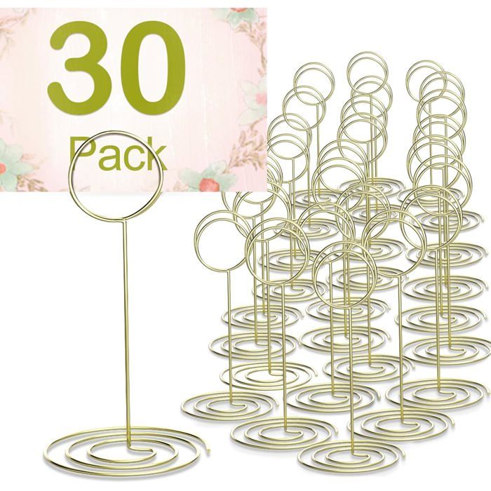 30 Porte-photos En Métal Forme Cœur - Support Menu, Numéro De Table Mariage - Doré, Base Spirale - Pour Fête, Bureau - 8