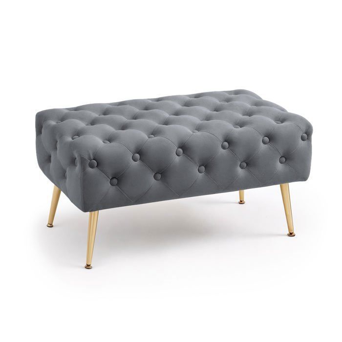 Bout de lit en velours capitonné 80 cm MADRID Gris Foncé Bout de lit en velours capitonné 80 cm MADRID Gris Foncé