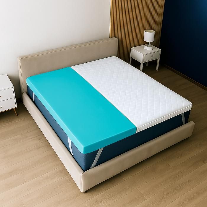 Surmatelas - THE WHITE STONE - 90 x 190 cm (7 cm) - 9 zones - Mémoire de forme - Housse déhoussable anti-allergénique