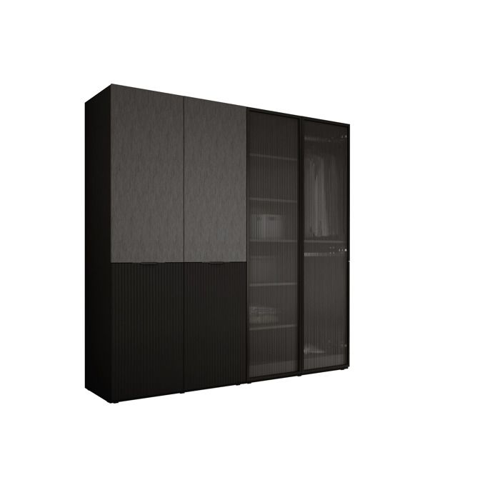 Armoire : Graphite Noir / Verre Rainuré 200 x 200 x 51 cm