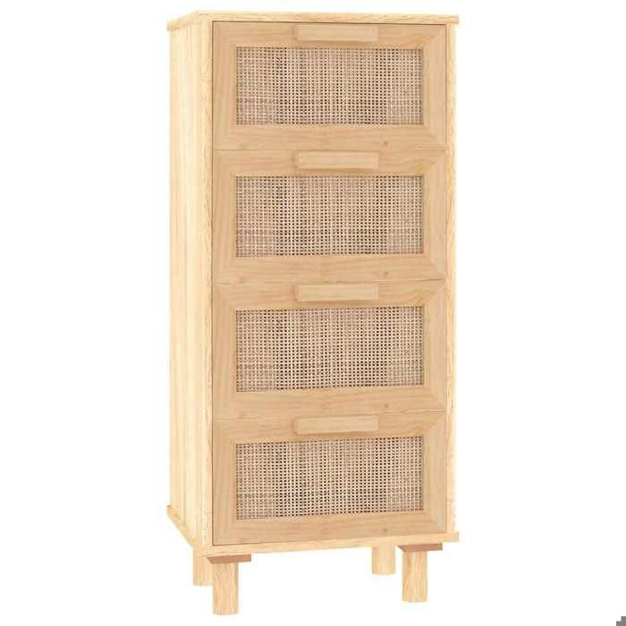 Promotion FévrBuffet debout - Armoire Vaisselier - Pour maison - Marron 40x30x90 cm Bois de pin massif et rotin naturel FR9403723