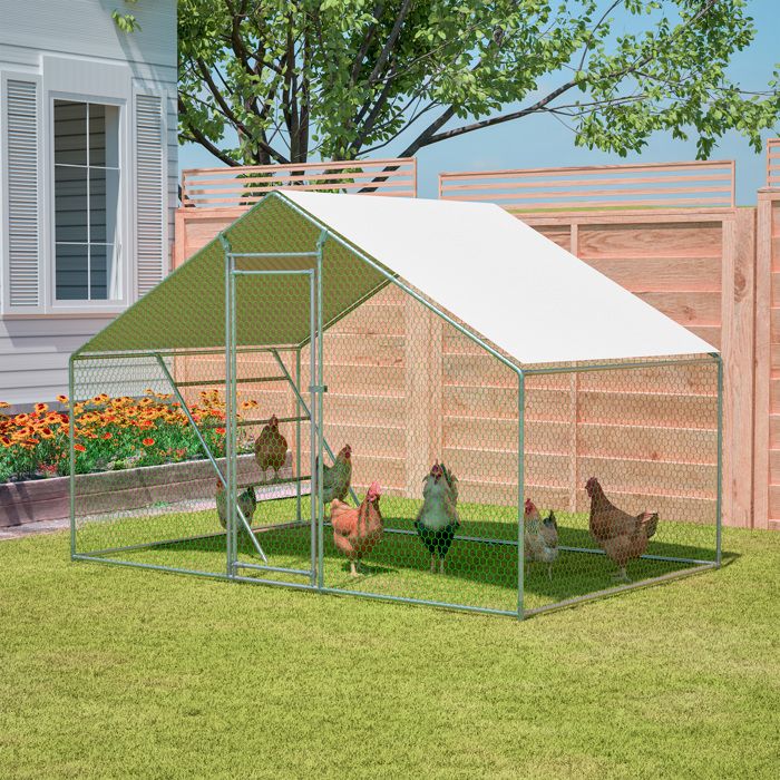 Comparer les prix de Poulailler avec Enclos 3x2x2m Argent - Volière poules lapins échelle résistant intempéries