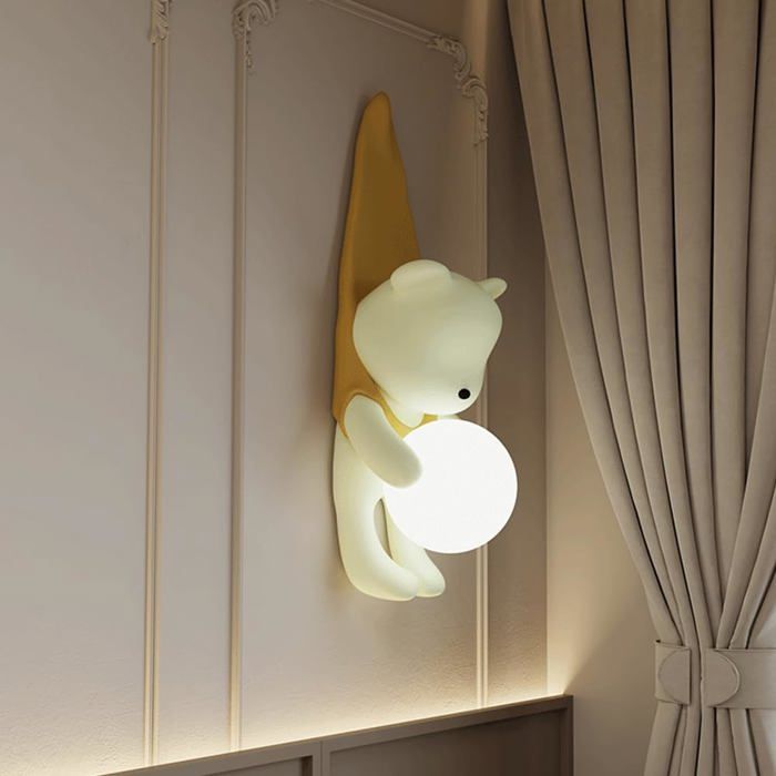 Applique murale enfant moderne ours dessin animé verre lampe créative résine rose/jaune décoration garçon Label
