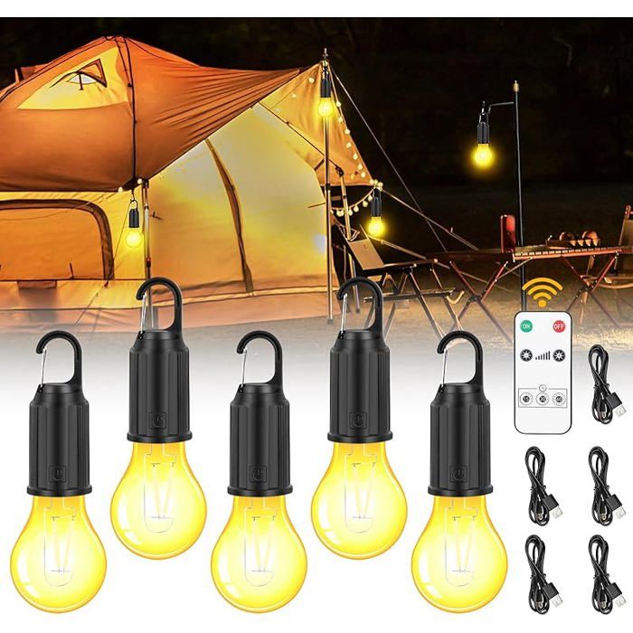 Lampe Camping Rechargeable 5PCS Lanterne De Camping Ampoule Rechargeable Usb Luminosité Réglable 3 Modes 2800K L LAMPE ANTI-INSECTE