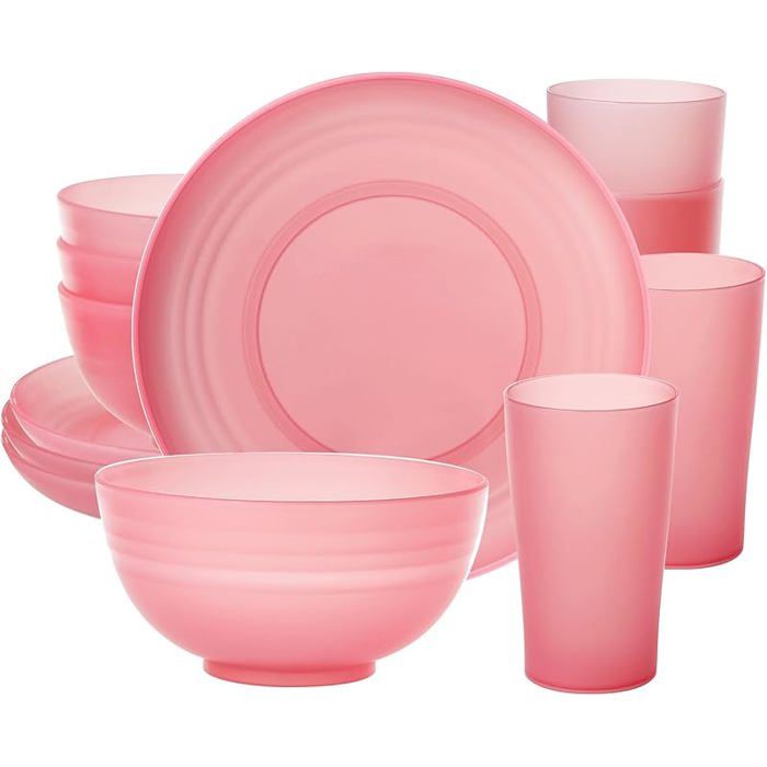 Service de table en incassable u2013 Service de table léger 4 assiettes Ã manger 4 bols Rouge Transparent rouge SALADIER