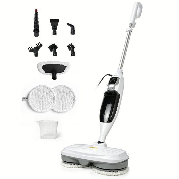 KotiCidsin Nettoyeur vapeur automatique avec jet vapeur Balai Vapeur 1300 W 3 réglages de vapeur avec 11 accessoires - Blanc