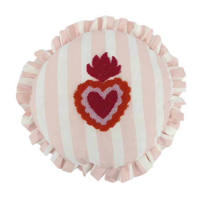Coussin rond à rayures avec motif cœur brodé Rose 42 cm Coussin rond à rayures avec motif cœur brodé Rose 42 cm