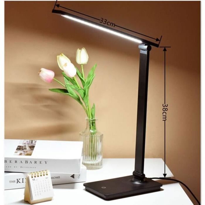 Lampe bureau LED 3 niveaux tactile USB 7W noir