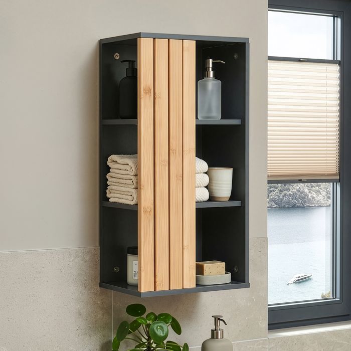 Armoire murale de salle de bain Svanes bambou 60 x 30 x 20 cm gris foncé naturel