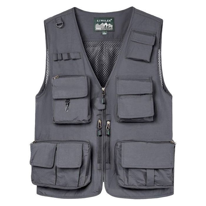 Gilet de pêche - KTWOLEN - XXL - 15 poches - Nylon séchage rapide - Doublure mesh respirante