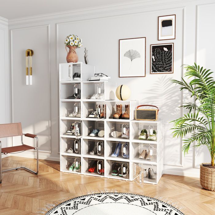 Meuble à chaussures - Empilable - 8 cases - Portes magnétiques - Plastique translucide