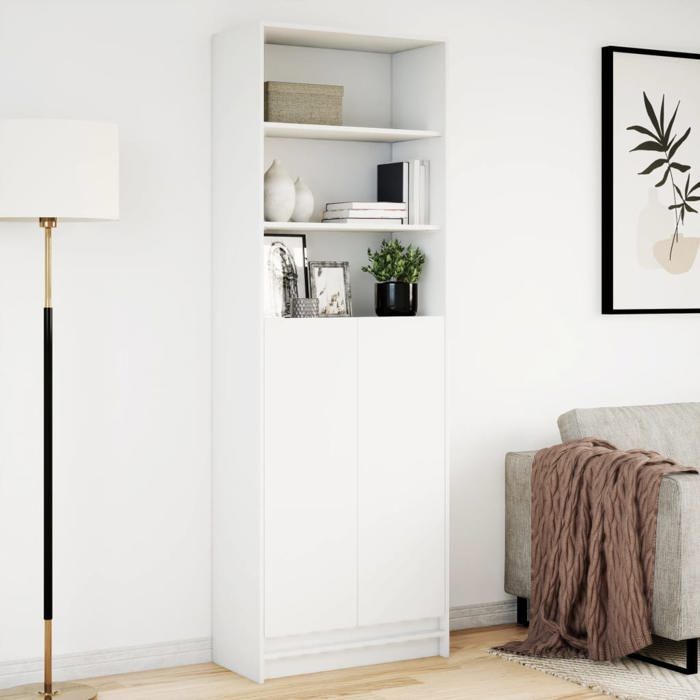Meuble Rangement - HAOSHOP - Buffet haut avec LED blanc 69x32 5x200 cm bois d’ingénierie&01_29283