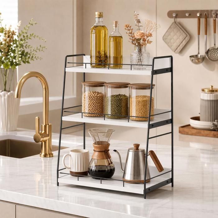 SUPFINE Étagère à épices Étagère de Rangement à 3 Niveaux 33×17×43cm Organisateur de Salle de Bain Cuisine Salon