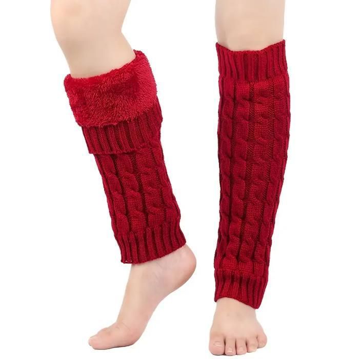 Paire de chaussettes femme élégantes fourrées design torsadé épais résistantes au froid pour bottes hiver rouge