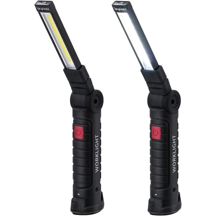 Lampe de Poche LED Rechargeable 5 Modes dÉclairage Base Magnétique et Crochet Intégré COB Baladeuse LED Ultra Lumineuse Garage
