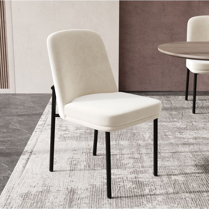 Chaise de salle à manger lot de 2 – velours beige pieds en métal noir assise rembourrée style moderne