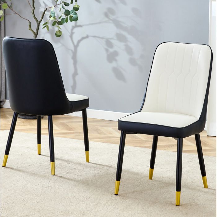 Lot de 2 chaises de salle à manger noir et blanc 47 5 x 54 5 x 67 cm dossier ergonomique PU pieds métal noir