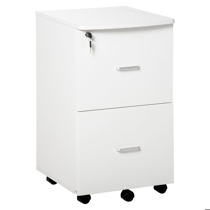 Caisson de bureau - Meuble de rangement - 2 tiroirs - Fermeture à clé - Blanc - Panneaux mélaminés - 43 x 45 x 72 cm - EUJIGSHOP