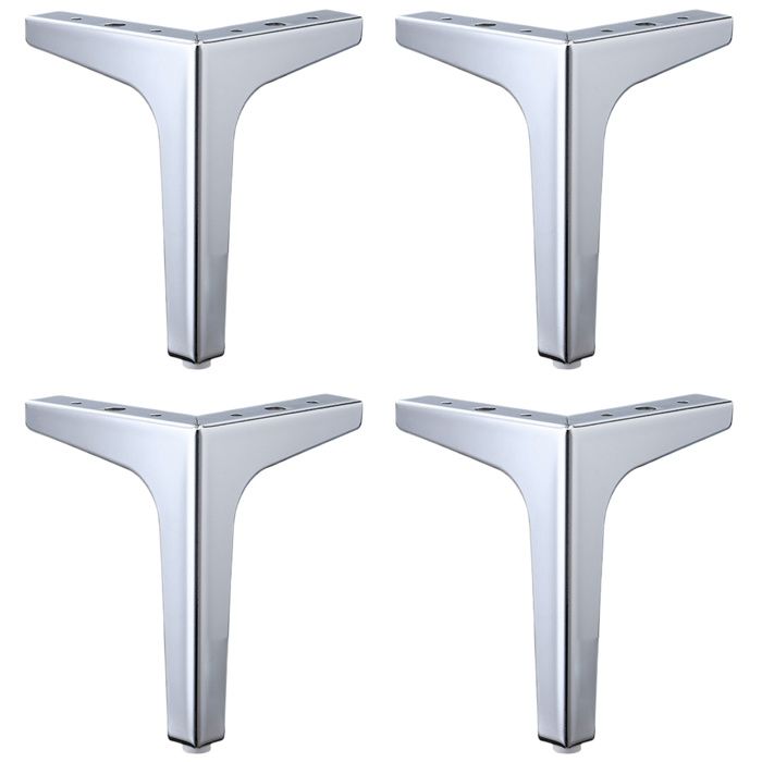 Lot de 4 pieds de meubles en métal argenté de 15 cm pieds de table triangle DIY convient pour armoire canapé table basse