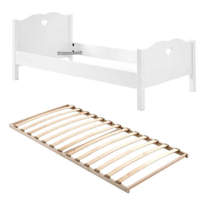 MILADY - Lit 90x200cm Blanc Motifs Coeurs avec Sommier