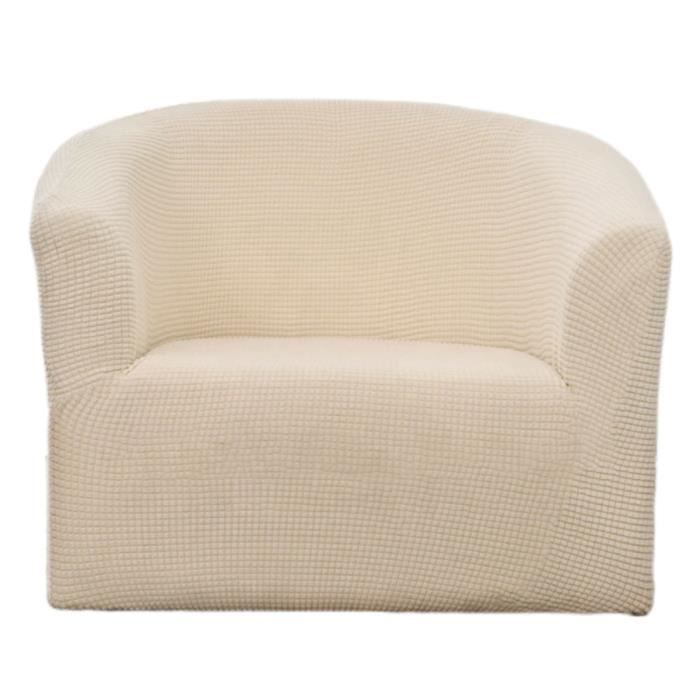 Housse De Fauteuil Extensible 1 Place En Velours - Taille Universelle 70-90 Cm Hauteur - Beige - 4