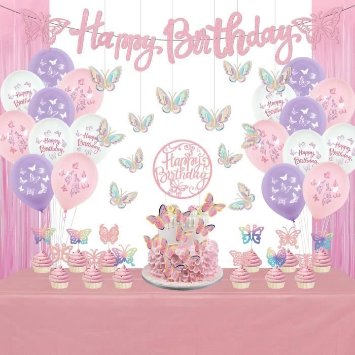 Decorations De Fete D Anniversaire Papillon Banniere Joyeux Anniversaire Papillon Ballons En Latex Autocollants Papillon 3 326 Cdiscount Maison