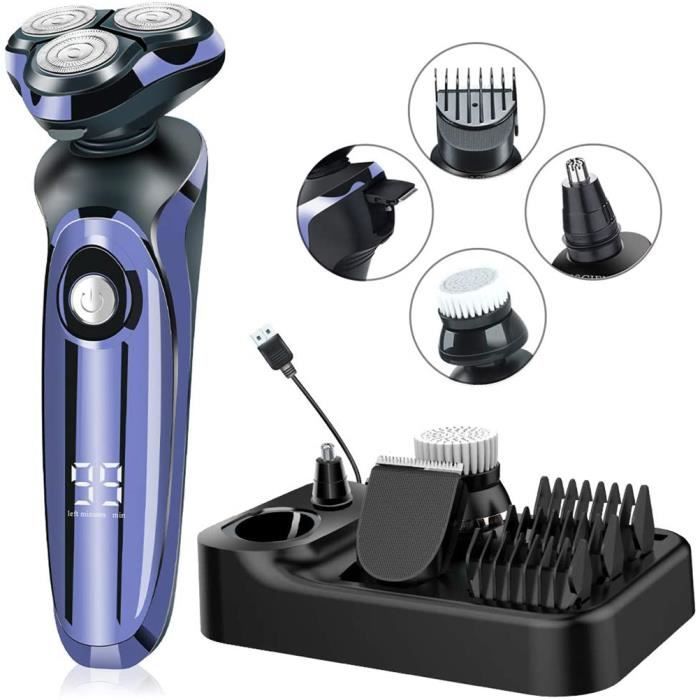  Rasoir &Eacute;lectrique Homme 4D Flottante Rasoirs &agrave; T&ecirc;tes Rotatives Sans Fil IPX7 &Eacute;tanche Ecran LCD Charge USB Technologie Wet&Dry 