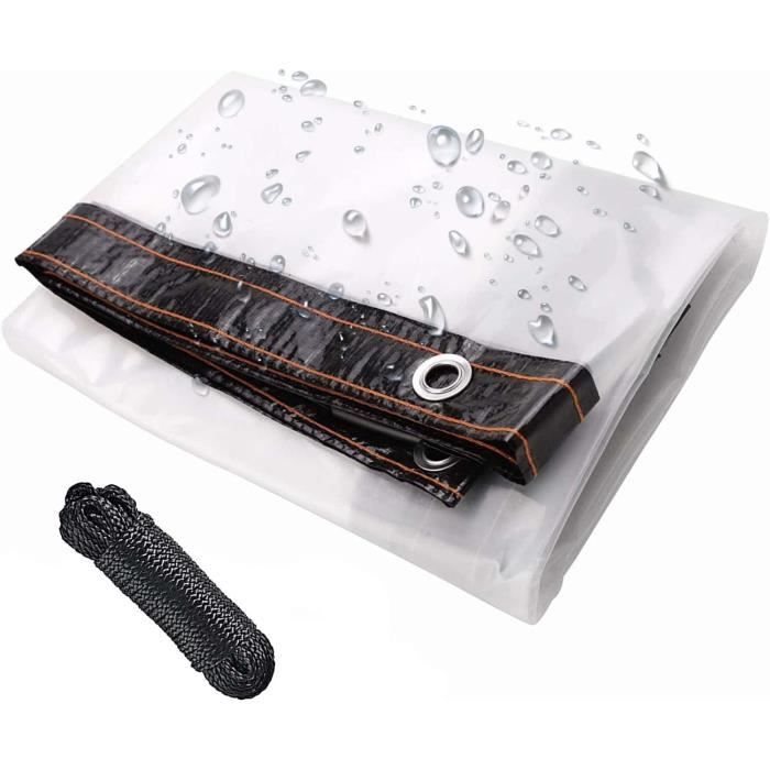 Bâche Transparente Ezcasch 1x2m - 420g/m² - Imperméable Avec œillets - Protection Terrasse Et Jardin