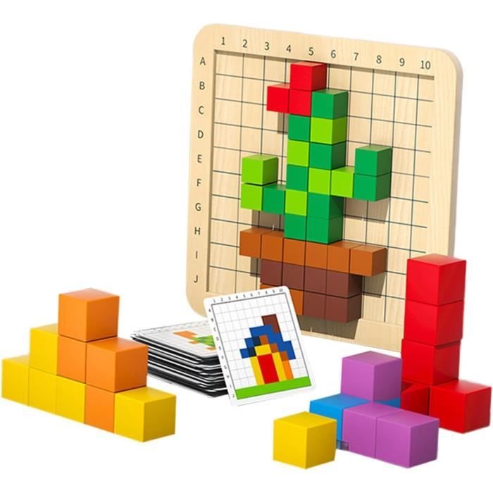 Jouet en bois - Cubes de comptage colorés - 100 pièces - 24 cartes - Pour enfants de 3 4 et 5 ans