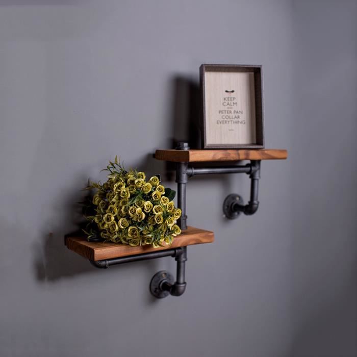 Etagere En Fer Forge Mur Solide Bois A Deux Niveaux Rack Rustique Retro Pipe A Eau Etagere Cuisine Stockage Rack Achat Vente Etagere Souple Etagere En Fer Forge Mur So Cdiscount