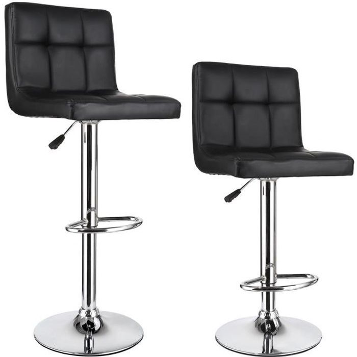 Tabourets de Bar - HOMFA - Noir - Hauteur Réglable - Repose-Pieds Chromés