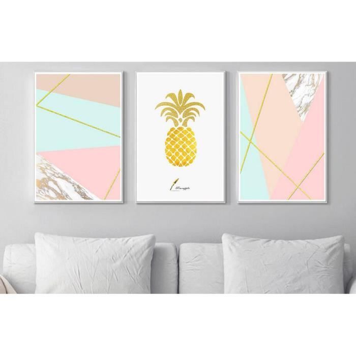 2017 dernier style rose décoration de la maison peinture mignonne ananas peinture  toile sans cadre dessin simple 3 panneau - Achat / Vente objet décoration  murale - Cdiscount