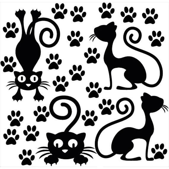 Sticker Planche Chats et pattes de chats, Animaux (30x30cm)