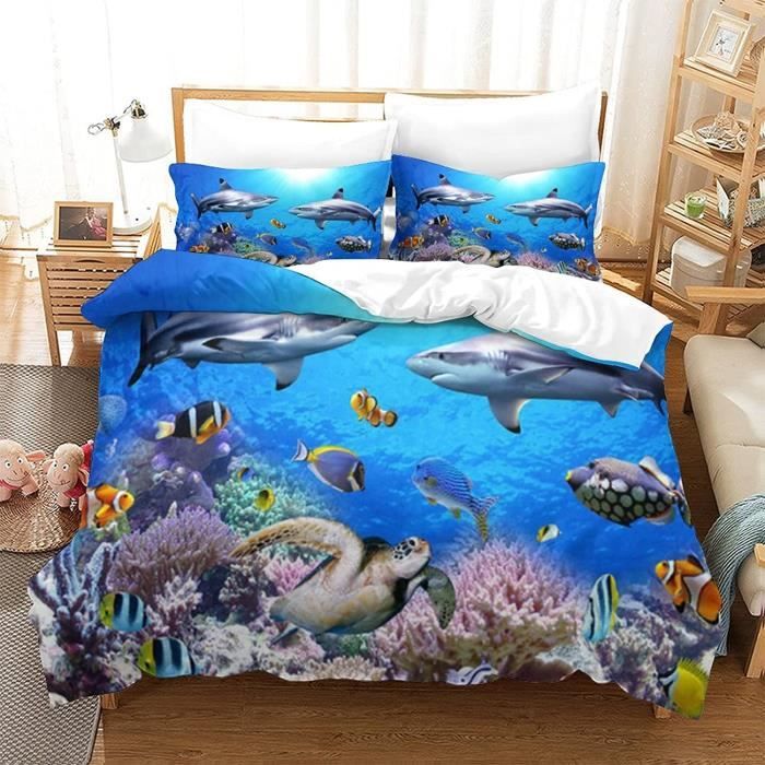 Couette 135x200 Baby Sharc Herding Parure De Lit Baby Shark, Taie